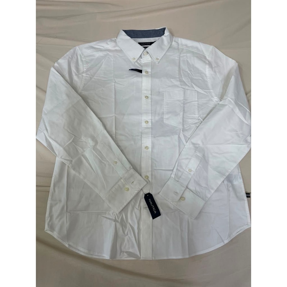 Nautica Mens XL White Classic Fit‎ Stretch Long Sleeve Button Down Shirt New
